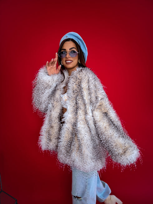"Ostrich Lux LD68" artificial fur coat - light beige