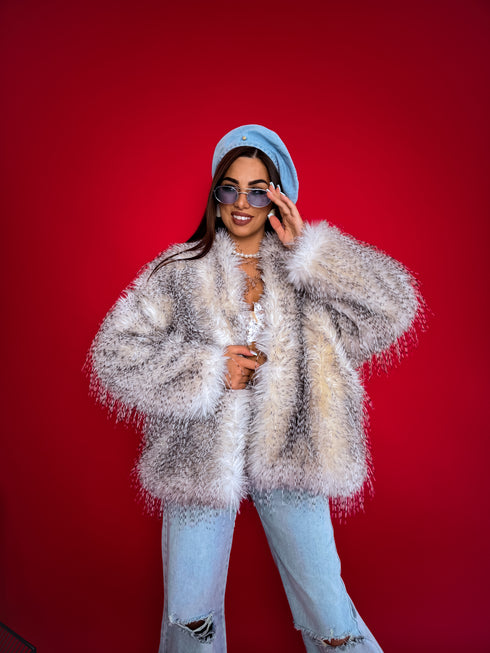 "Ostrich Lux LD68" artificial fur coat - light beige