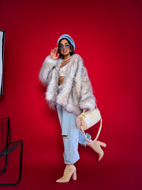 "Ostrich Lux LD68" artificial fur coat - light beige