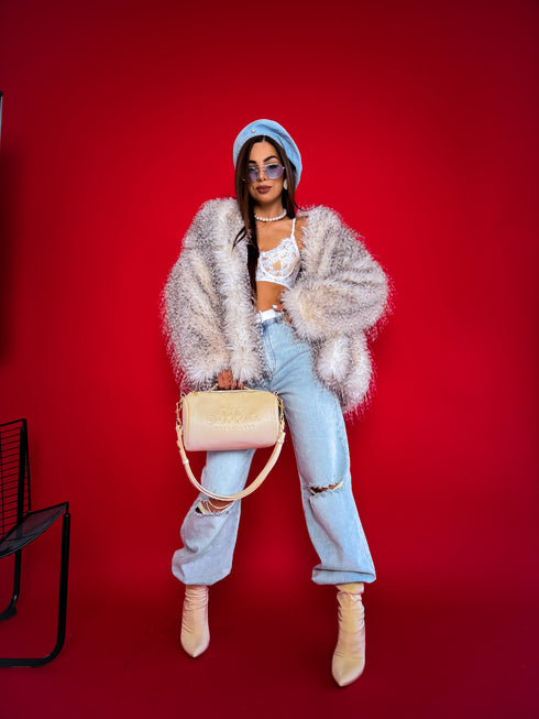 "Ostrich Lux LD68" artificial fur coat - light beige