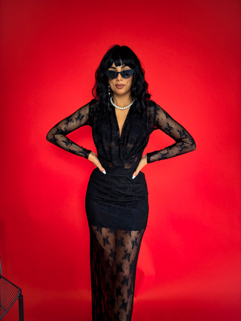 Dress with lace "VINTAGE LIFE LD95" - BLACK