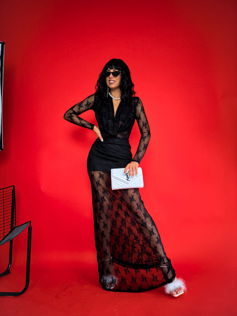 Dress with lace "VINTAGE LIFE LD95" - BLACK