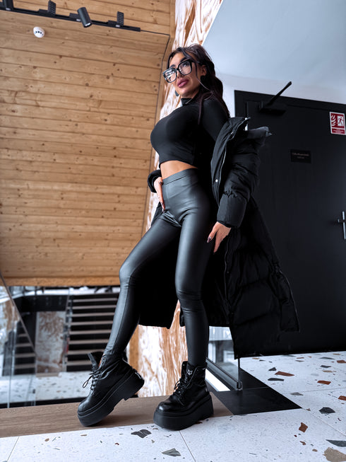 Ādas imitācijas legingi "SEPTEMBER LEVEL UP" - BLACK