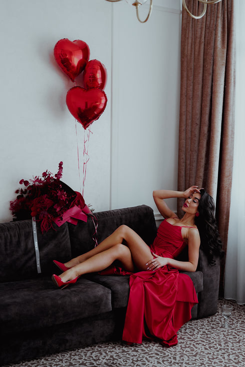 Red dress with slit "CORSET LUX"