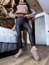 Leather imitation leggings "SEPTEMBER LEVEL UP" - CHOCO