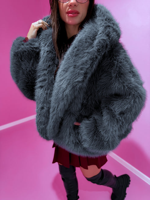 "FURORA PH6710" faux fur jacket - gray-blue