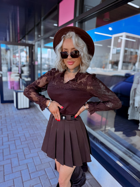 Top with lace sleeves "ISABELLE MC2933" - CHOCO