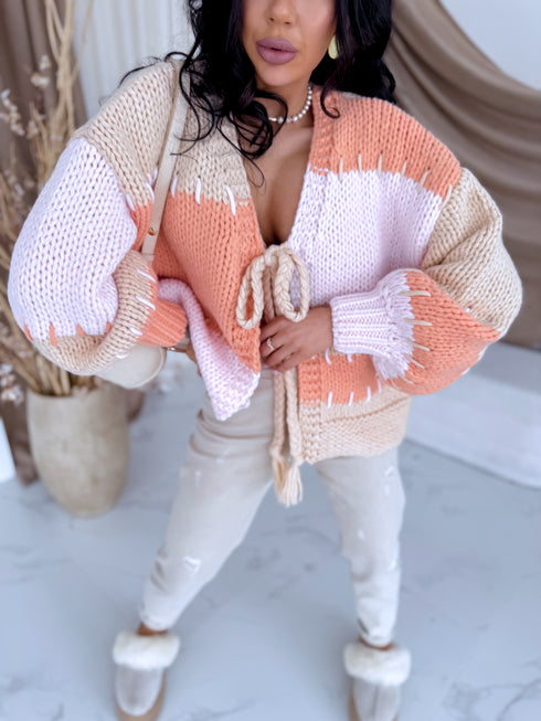 Knitted jacket "COLOR MAGIC Y2812" - PINK WITH ORANGE