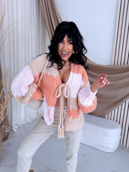 Knitted jacket "COLOR MAGIC Y2812" - PINK WITH ORANGE