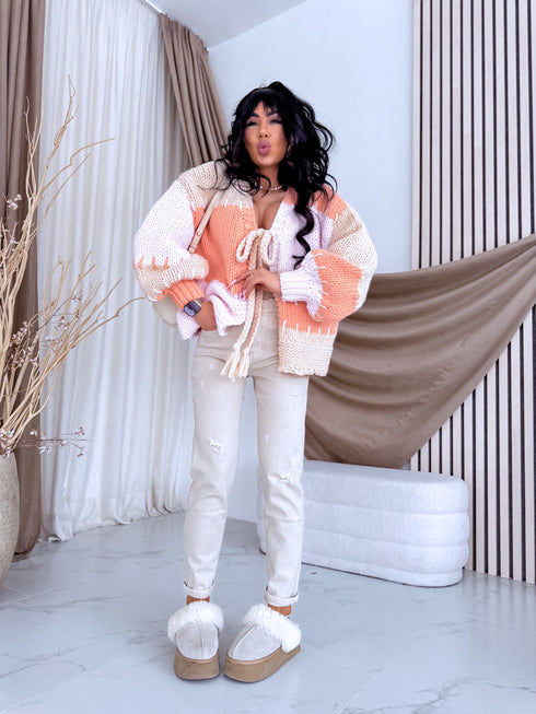 Knitted jacket "COLOR MAGIC Y2812" - PINK WITH ORANGE