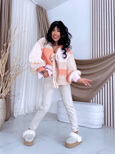 Knitted jacket "COLOR MAGIC Y2812" - PINK WITH ORANGE