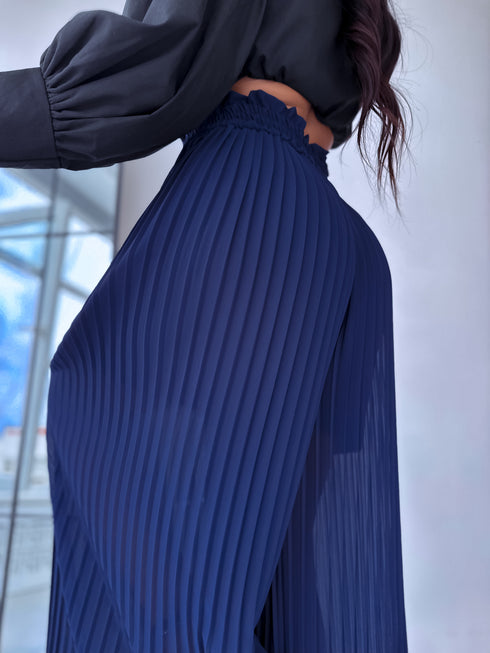 Gofrētas auduma bikses - TUMŠI ZILAS