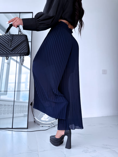 Gofrētas auduma bikses - TUMŠI ZILAS