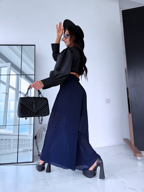 Gofrētas auduma bikses - TUMŠI ZILAS