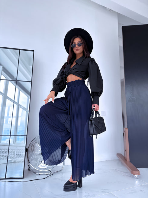 Gofrētas auduma bikses - TUMŠI ZILAS