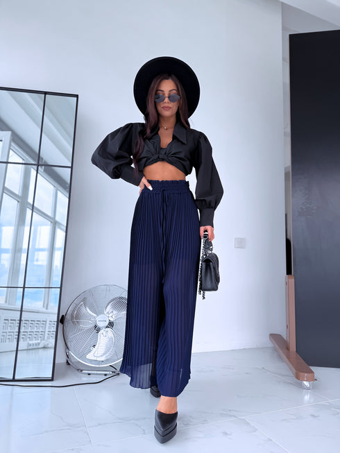 Gofrētas auduma bikses - TUMŠI ZILAS