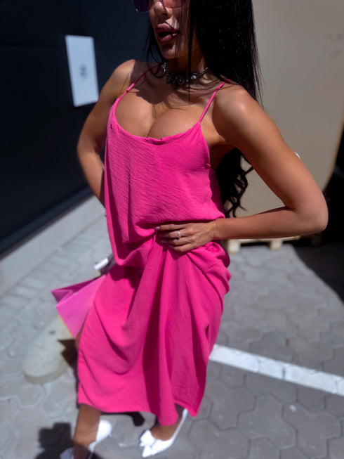 "LĪGO" dress with crossed straps - bright pink PRE-ORDER