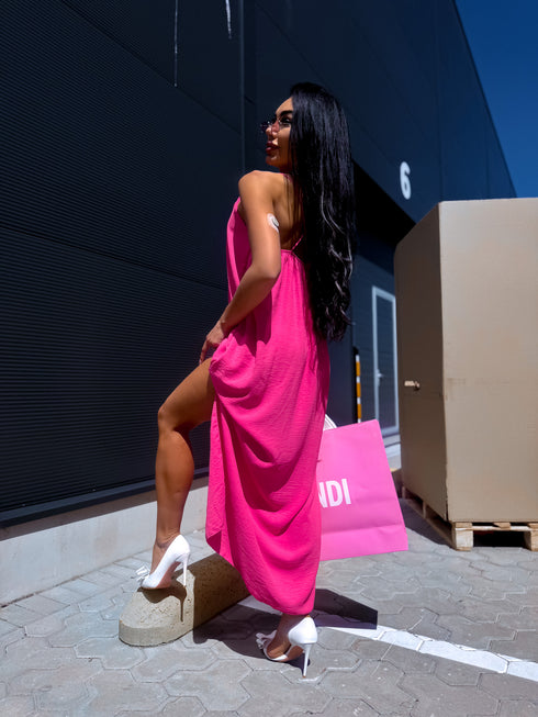 "LĪGO" dress with crossed straps - bright pink PRE-ORDER
