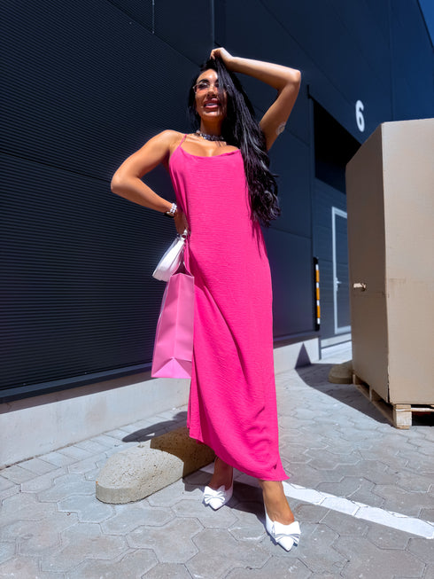 "LĪGO" dress with crossed straps - bright pink PRE-ORDER
