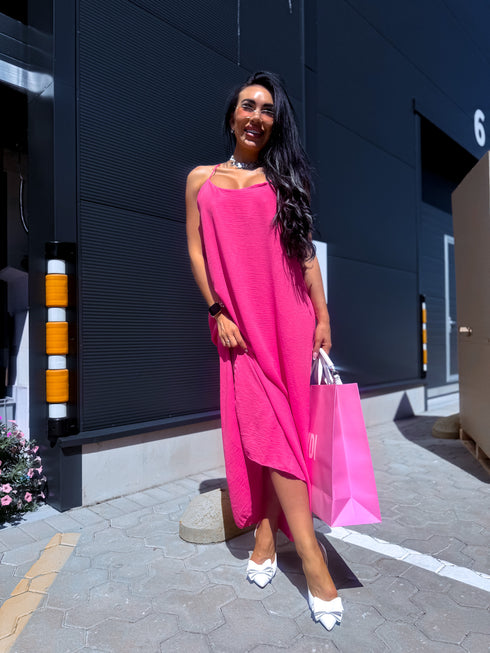 "LĪGO" dress with crossed straps - bright pink PRE-ORDER