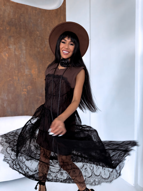 Kleita + aksesuārs "MIDNIGHT ROSE" H81 - CHOCO