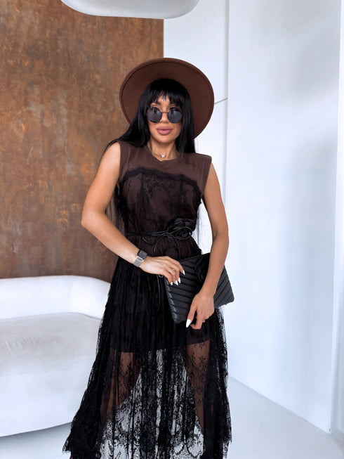 Kleita + aksesuārs "MIDNIGHT ROSE" H81 - CHOCO