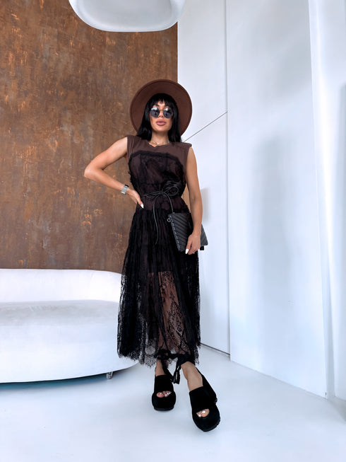 Kleita + aksesuārs "MIDNIGHT ROSE" H81 - CHOCO