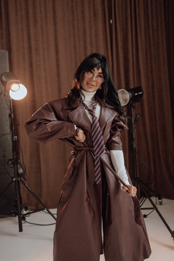 Faux leather trench coat "NO SERVICE" 202355 – BURGUNDY