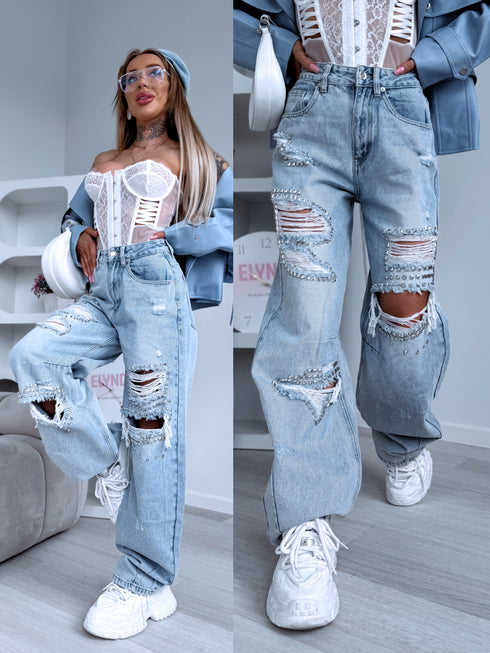 Džinsa bikses "VENOM SPIKES" A3342-A -GAIŠI ZILAS