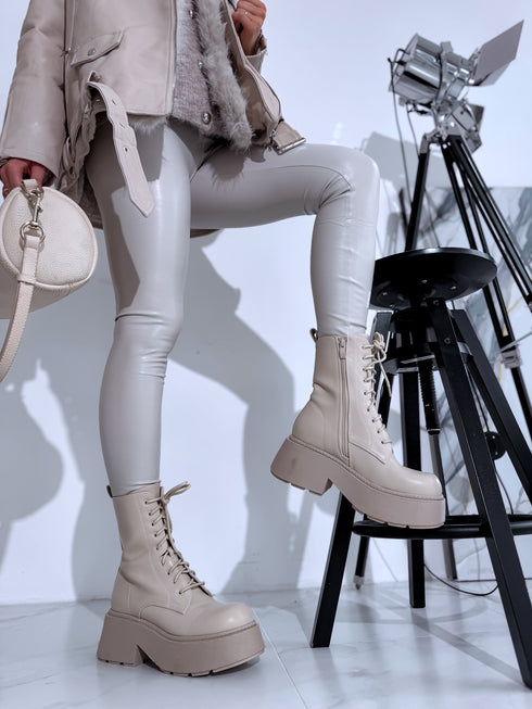 Шнурованные ботинки "LuLu Y2069" - БЕЖЕВЫЕ