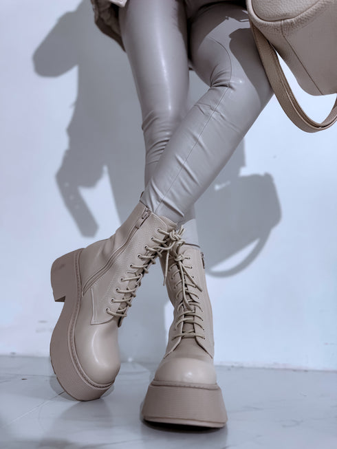 Шнурованные ботинки "LuLu Y2069" - БЕЖЕВЫЕ