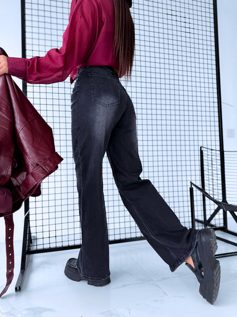 "DIAGONAL" džinsa bikses H850-5 - tumši pelēkas