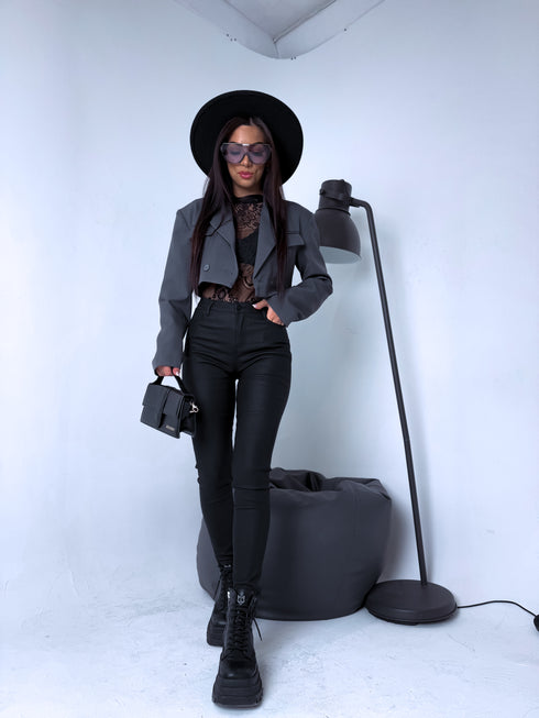 MATTE imitation leather PUSH-UP pants C9253-1 - black PRE-ORDER