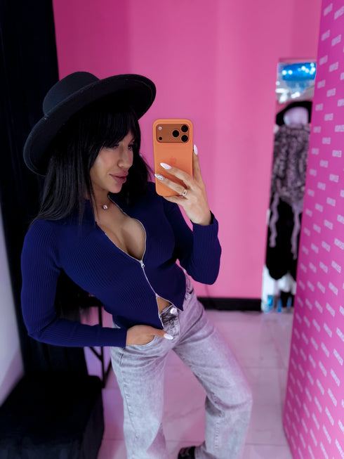 Knitted jacket "POPPIN" - DARK BLUE