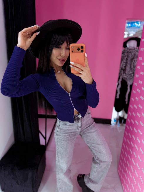 Knitted jacket "POPPIN" - DARK BLUE