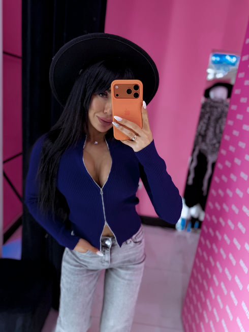 Knitted jacket "POPPIN" - DARK BLUE