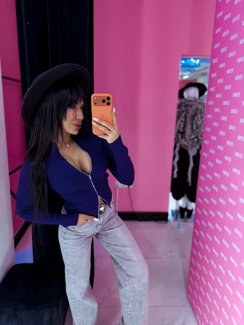 Knitted jacket "POPPIN" - DARK BLUE