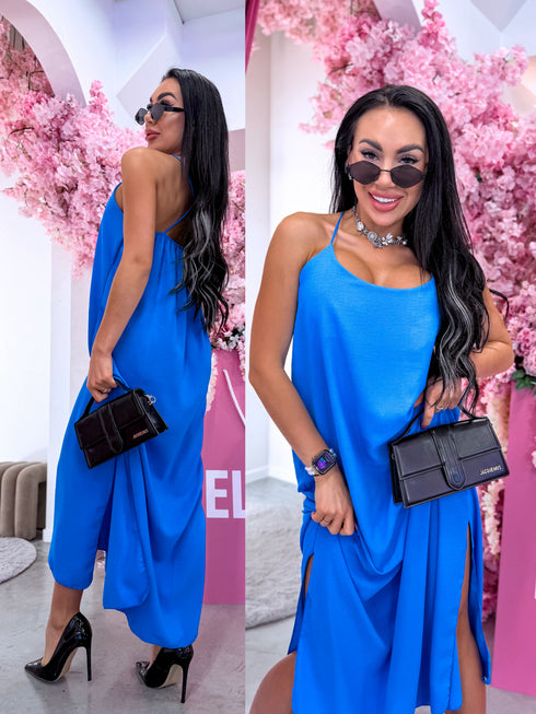 "LĪGO" dress with crossed straps - BLUE PRE-ORDER