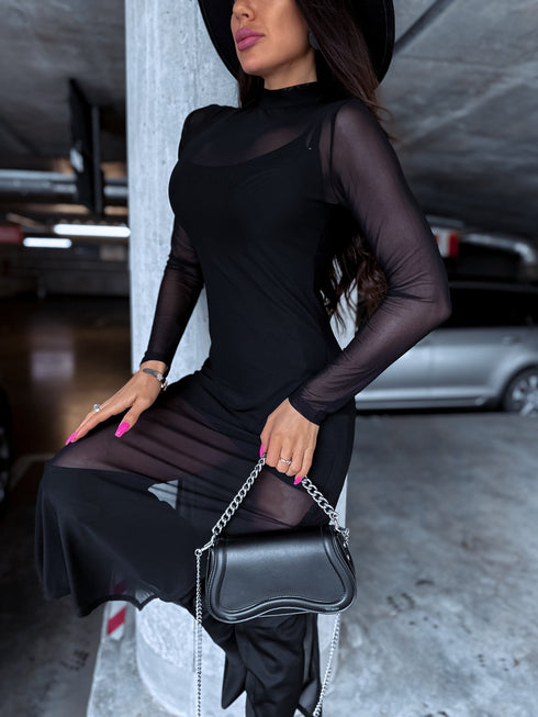 Garo piedurkņu tīkliņkleita + apakškleita - MELNA