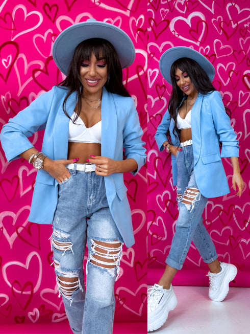 Šviesiai mėlyna, VIENAS DYDIS švarkas + balti marškinėliai IŠANKSTINIS UŽSAKYMAS