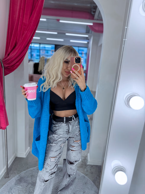 Šilta Mocha PL12571 adīta jaka - mėlyna