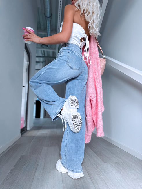 "VANILLA WAFFLE T6265-38" džinsa bikses - GAIŠI ZILAS