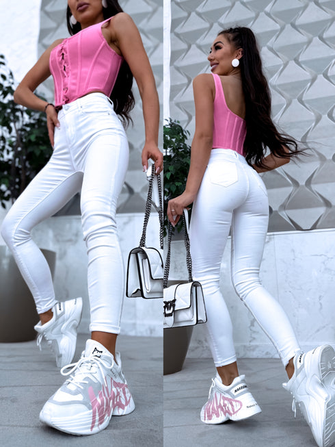 Perfekti BALTĀS džinsa bikses ar push-up Q807-2