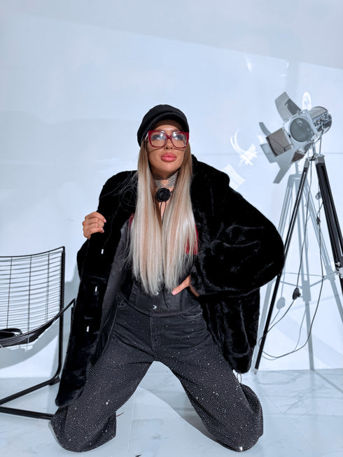 "BUBBLY PH6091" mākslīgās kažokādas virsjaka - melna