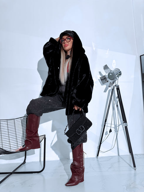 "BUBBLY PH6091" mākslīgās kažokādas virsjaka - melna