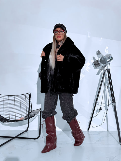 "BUBBLY PH6091" mākslīgās kažokādas virsjaka - melna