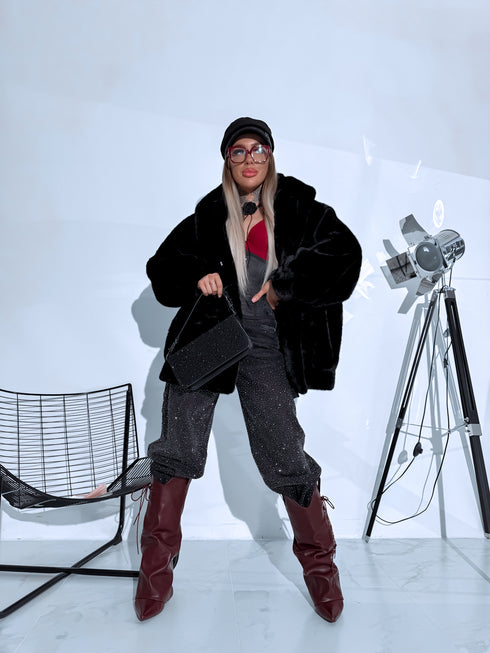 "BUBBLY PH6091" mākslīgās kažokādas virsjaka - melna