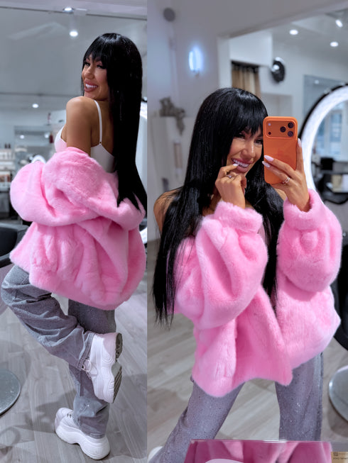 "BUBBLY PH66091" искусственная меховая куртка - нежно-розовая ПРЕДЗАКАЗ