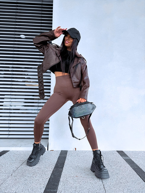 Leggings with back ruching "Riekstiņš" - CHOCO