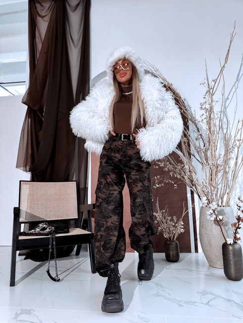 Patterned barrel jeans + belt ND025 - CHOCO